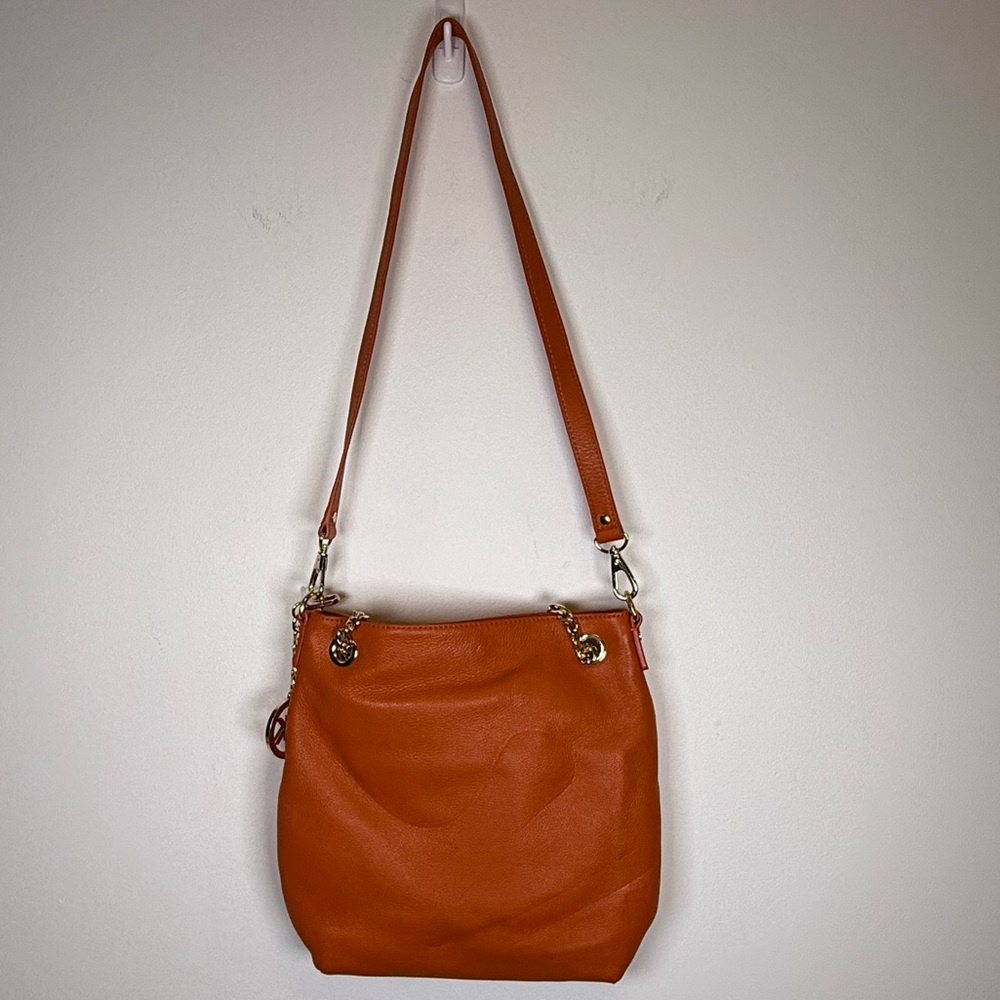 MICHAEL Michael Kors Soft Orange Leather Gold Chain Shoulder/Crossbody/Hand Bag - Picture 6 of 16